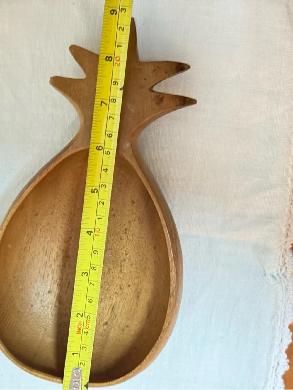 Vintage‎ Hand-Carved Pineapple Wood Serving Bowl - Natural Brown